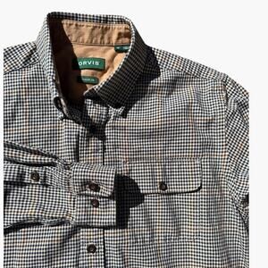 Orvis Men's M Classic Fit Houndstooth Gun Club Plaid Flannel Button Up Shirt